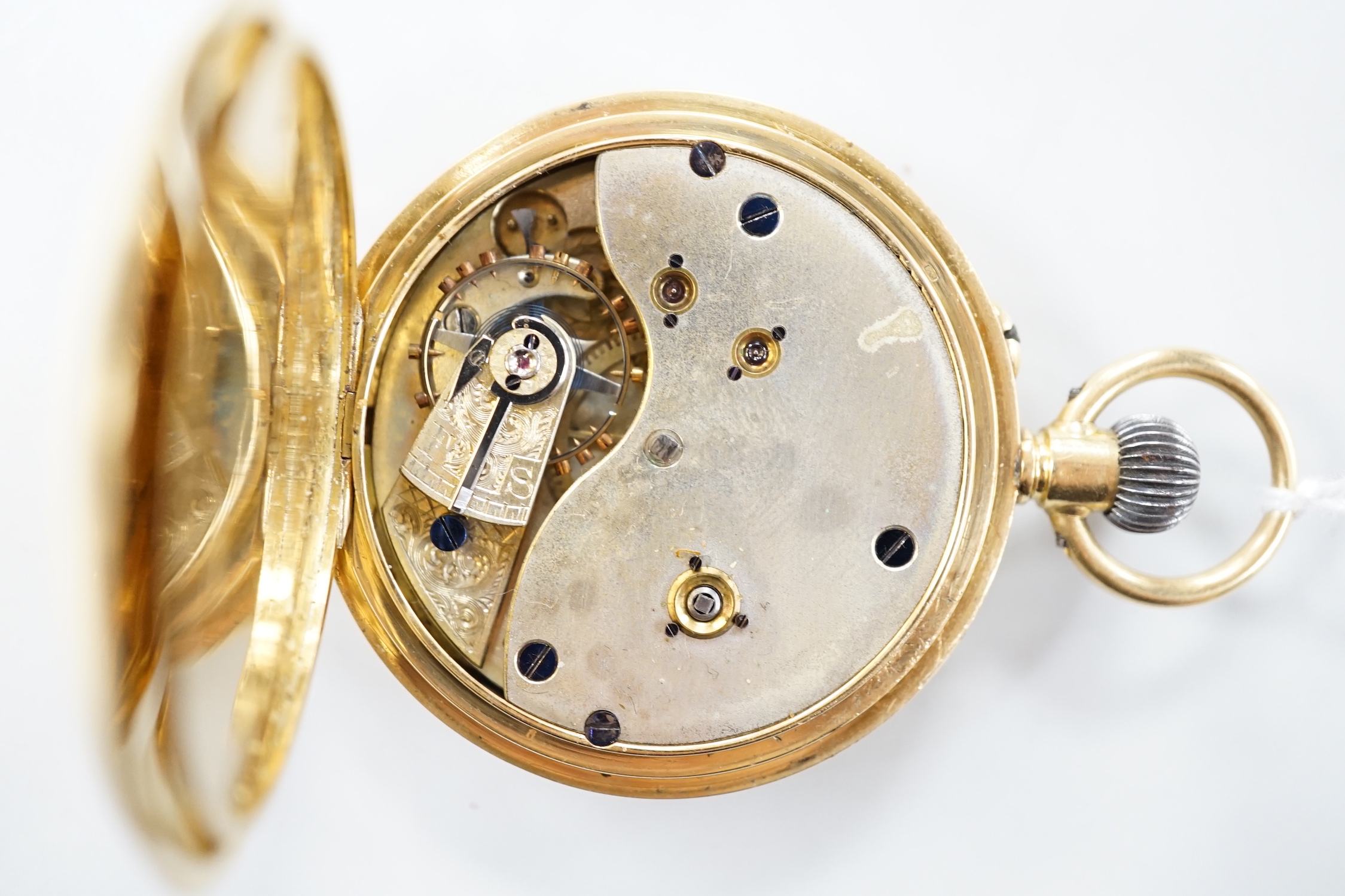 A continental 18c hunter keyless pocket watch, with Roman dial and subsidiary seconds, case diameter 50mm, gross weight 101.4 grams.